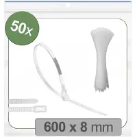 Quadrios 25CA719 25CA719 Kabelbinder 600 mm 8 mm Wit Hersluitbaar, Met hefsluiting, UV-gestabiliseerd, Weerbestendig 50 stuk(s)