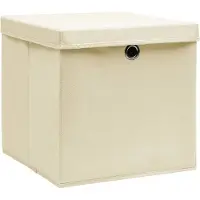 vidaXL Opbergboxen met deksel 10 st 32x32x32 cm stof crèmekleurig