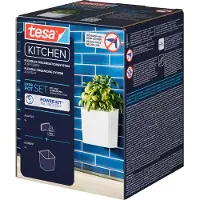 TESA keukenkruidenpot, wit, zelfklevend, inclusief adapter & lijmapplicator, L 13,5 x B 14,5 x H 13,5 cm