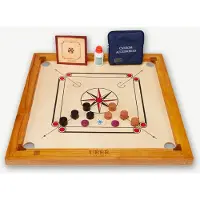 Ubergames Compact Carrom - 68x68 cm - Eco Hardhout India - Met Striker en Accessoires - Met Tafel