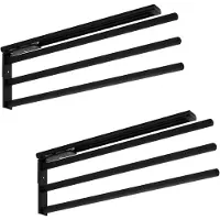 Sotech 2 stuks Aluminium Handdoekhouder TED 3-armig zwart mat (450 - 730 mm, uitschuifbaar, draaibaar) telescopisch handdoekrek geschikt voor grotere handdoeken
