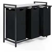 Ren Wasmand 3 Vakken - Wasmand - Wassorteerder - Wasmand Met Deksel - Zwart - 36cm x 84cm x 73cm