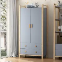 Sweiko Kledingkast - met kledingstang - 2 lades - Grenenhouten frame - Spaanplaat - 90 × 45 × 180 cm - Blauw