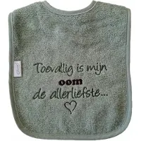 Funnies Groene (stone green) slab met "Toevallig is mijn oom allerliefste..." - oom, kraamcadeautje, verjaardag, cadeautje, baby, groen, bavet, slabber