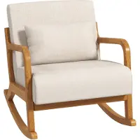 HOMCOM - Schommelstoel - met Houten Frame - Armleuningen - Crèmewit