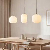 LumenXL 3-lichts hanglamp Meliora - beige met geribbeld melkwit glas