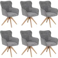 Mendler Set van 6 eetkamerstoelen -Q35, keukenstoel met draaibare armleuningen, chenille (680 g/m²) hout MVG ~ grijs