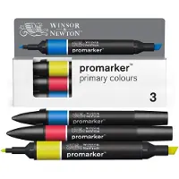 Winsor & Newton 0290190 Promarker Set 3 stuks – Primaire kleuren (Primary Colours) – Alcoholmarkers met dubbele punt
