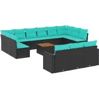 vidaXL 14-delige Loungeset met kussens poly rattan zwart