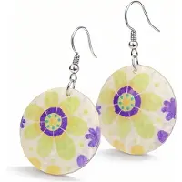 Behave - Oorhangers - Ronde Schelp met bloemenprint - 5 cm
