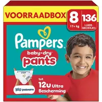 Pampers Baby-Dry Pants Maat 8 - 136 Luierbroekjes - 17kg+ - Voorraadbox