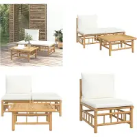 vidaXL 3-delige Loungeset met kussens bamboe crèmewit - Loungeset - Loungesets - Tuinset - Loungeset Tuin
