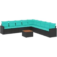 vidaXL 10-delige Loungeset met kussens poly rattan zwart