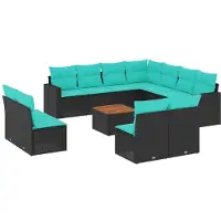 vidaXL 12-delige Loungeset met kussens poly rattan zwart