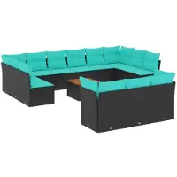 vidaXL 14-delige Loungeset met kussens poly rattan zwart