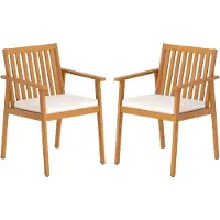 KOMFOTTEU Set van 2 ergonomische tuinstoelen met afneembare kussens, eetkamerstoelen met armleuningen, fauteuils van acaciahout, voor terras, balkon, tuin, draagvermogen 180 kg