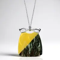 Cavill - 925 Sterling Zilver Halsketting - 54 Ct Baltisch Amber & Fuchsite Mozaïek - 45-50 cm - Moderne & Elegante Dames Ketting