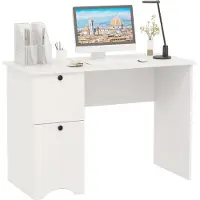 Costway Bureau met 2 lades, compact computerbureau, kinderbureau, kantoorbureau, modern PC-bureau, 109x50x75cm, wit