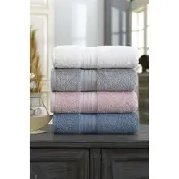 Kein Hersteller Set van 4 handdoeken - 50 x 85 cm - Wit, Grijs, Roze, Blauw
