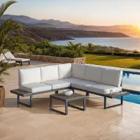TecTake Aluminium Tuinmeubelset 4-delig Loungeset met Verstelbare Rugleuning Polywood Tafel Weerbestendige Balkonset met Kussens voor Tuin Terras – Urbanhome