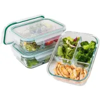 Core Meal Prep Bakjes Glas - vershoudbakjes glas - mealprep bakjes Glas - 3-delige set - Geschikt voor vaatwasser, magnetron en oven - Transparant - 21cm x 16cm x 7cm