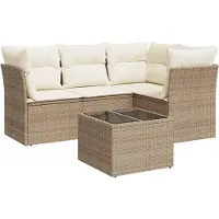 vidaXL 5-delige Loungeset met kussens poly rattan beige