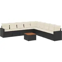 vidaXL 10-delige Loungeset met kussens poly rattan zwart