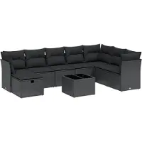 vidaXL 8-delige Loungeset met kussens poly rattan zwart