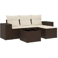 vidaXL 5-delige Loungeset met kussens poly rattan bruin