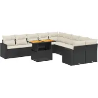 vidaXL 11-delige Loungeset met kussens poly rattan zwart