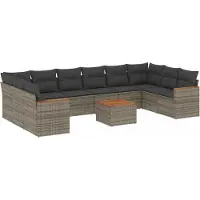 vidaXL 11-delige Loungeset met kussens poly rattan grijs