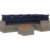 vidaXL 6-delige Loungeset met kussens poly rattan grijs