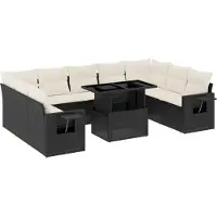 vidaXL 10-delige loungeset voor de tuin met kussens, zwart, polyrotan