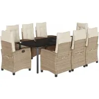 vidaXL 9-delige Tuinset met kussens poly rattan beige