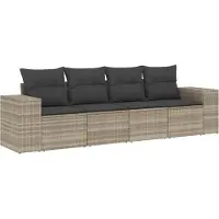 vidaXL 4-delige Loungeset met kussens poly rattan lichtgrijs