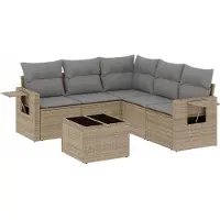vidaXL 6-delige Loungeset met kussens poly rattan beige