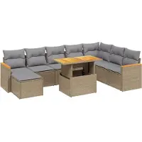 vidaXL 9-delige Loungeset met kussens poly rattan acacia beige