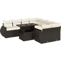 vidaXL 9-delige Loungeset met kussens poly rattan bruin
