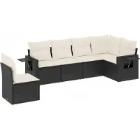 vidaXL 6-delige Loungeset met kussens poly rattan zwart