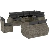 vidaXL 9-delige Loungeset met kussens poly rattan grijs