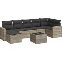 vidaXL 8-delige Loungeset met kussens poly rattan lichtgrijs