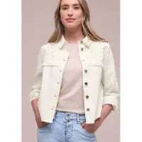 Street One Dames Denim jack met knoopsluiting en borduursel - Beige - 44