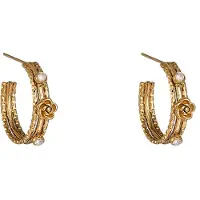 Go Dutch Label Oorknoppen Lines+Flower Hoop Goudkleurig