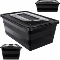 Kadax Opbergdoos met deksel, speelgoedkist, robuuste plastic container van kunststof, opbergbox met kliksluiting, opbergdoos (zwart, 40 l)