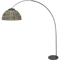 Steinhauer Zwarte booglamp Curve met bamboe kap Ø60cm