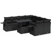 vidaXL 9-delige Loungeset met kussens poly rattan zwart