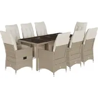 vidaXL 9-delige Bistroset met kussens poly rattan beige