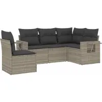 vidaXL 5-delige Loungeset met kussens poly rattan lichtgrijs