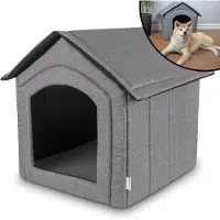 Petsona Hondengrot XXL 70x70x65 cm - Hondenkennel XXL waterafstotend - Huisdierenbed - Kattenbed Hondenkussen - Grijs