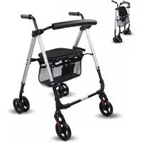 Mobiclinic Dehesa - Rollator - Looprek met 4 wielen - Met drukremmen - Aluminium - Met Stoel en Rugleuning - Opvouwbare en Verstelbare in Hoogte - Lichtgewicht - Tot 136 kg - Zwart